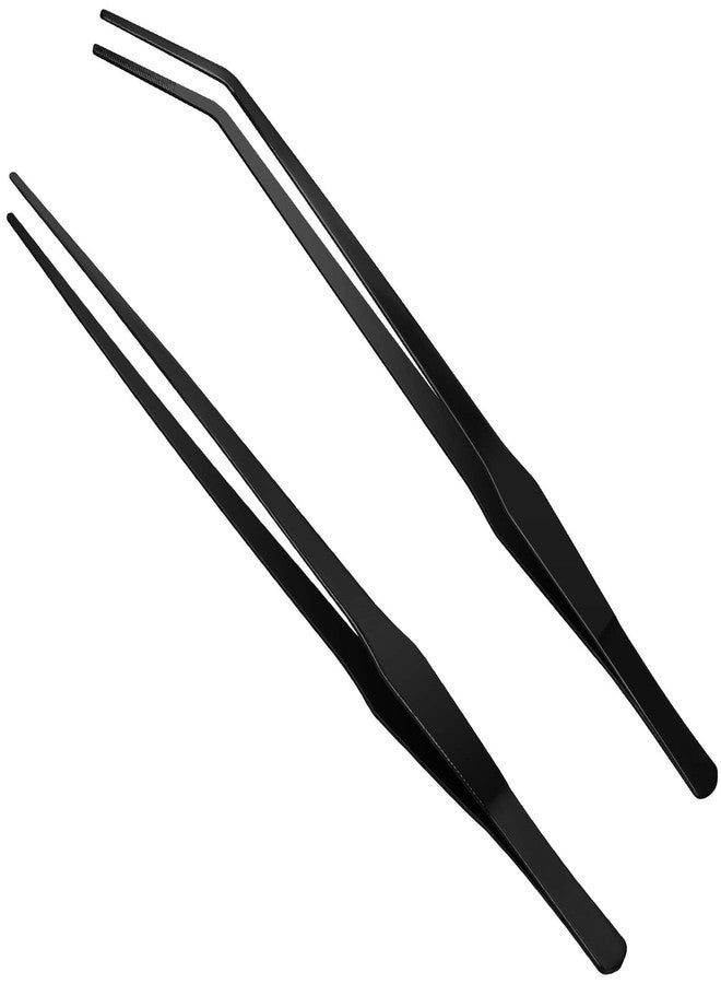 لوكسيف ملاقط أحواض السمك طويلة جدًا 15 بوصة، ملاقط Luxiv مستقيمة ومنحنية من الفولاذ المقاوم للصدأ بطول 38 سم، ملاقط طويلة جدًا لأحواض السمك والنباتات وأدوات تنسيق الحدائق المائية، ملاقط تغذية (15 بوصة، أسود) - Image 1